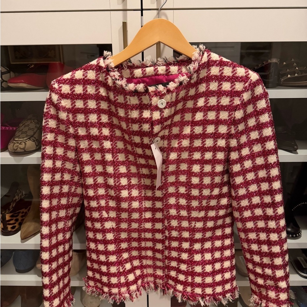 Oscar de la Renta Dark Pink and Cream Checkered Blazer - Picture 11 of 11